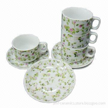 220cc Porcelain Cup and Saucer with Iron Stand Pack, Dishwasher and Microwave Safe